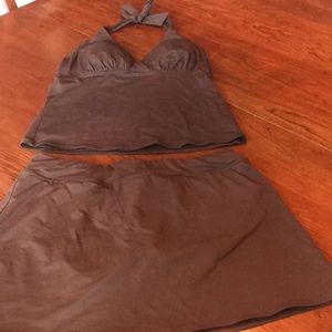 Lands End swim suit.  Tie top and skirted brief.